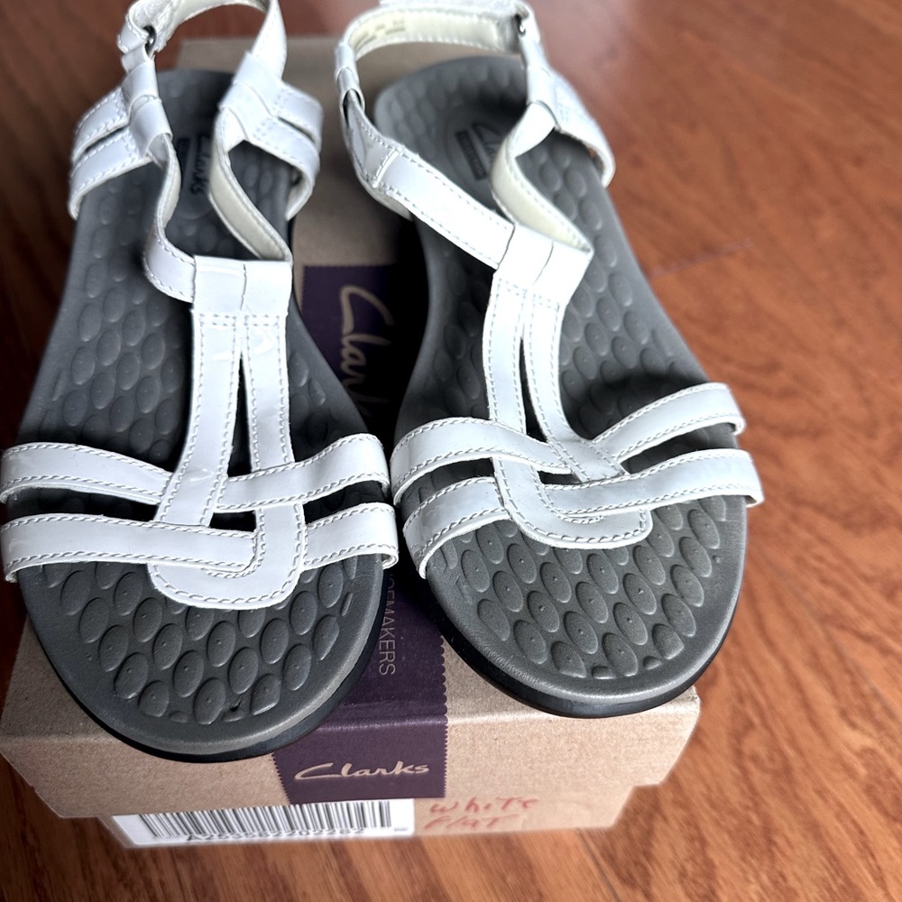 Clark white patent sandal. Size 7